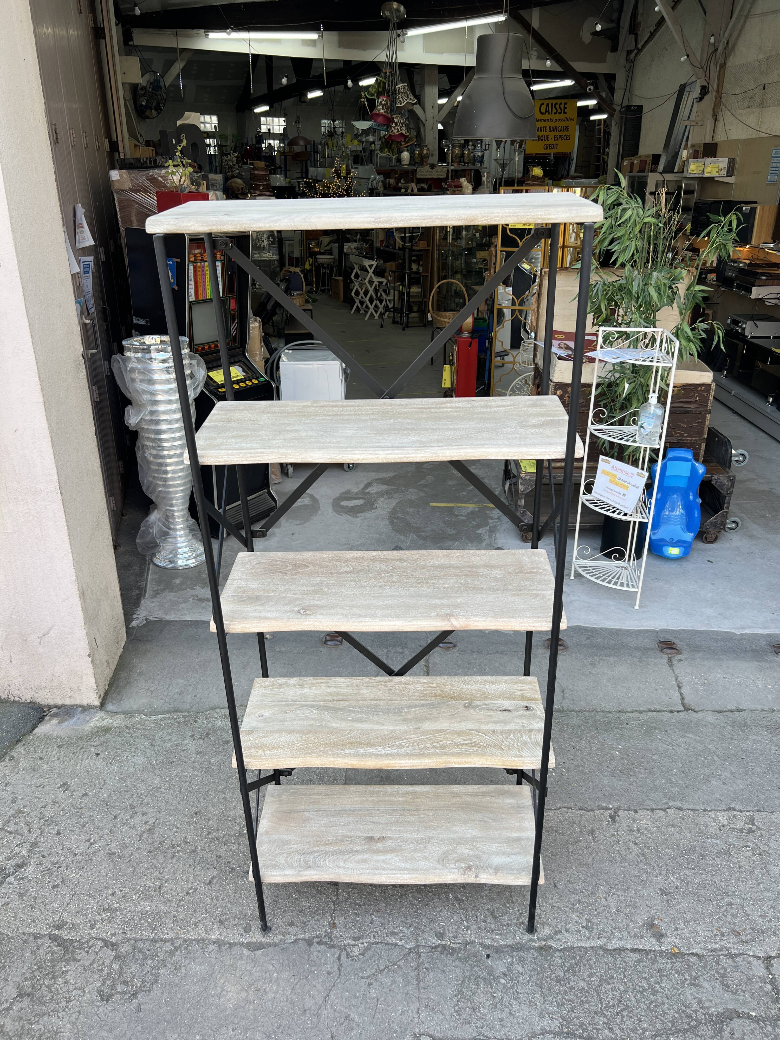 Industrial-style shelf in light wood and cast iron