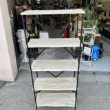 Industrial style shelf in light wood and cast iron
