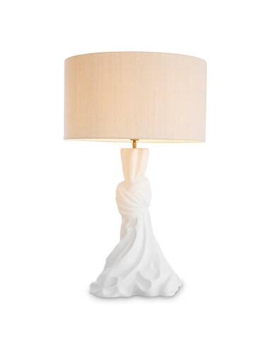 Pair of white and brass table lamps, linen shades.