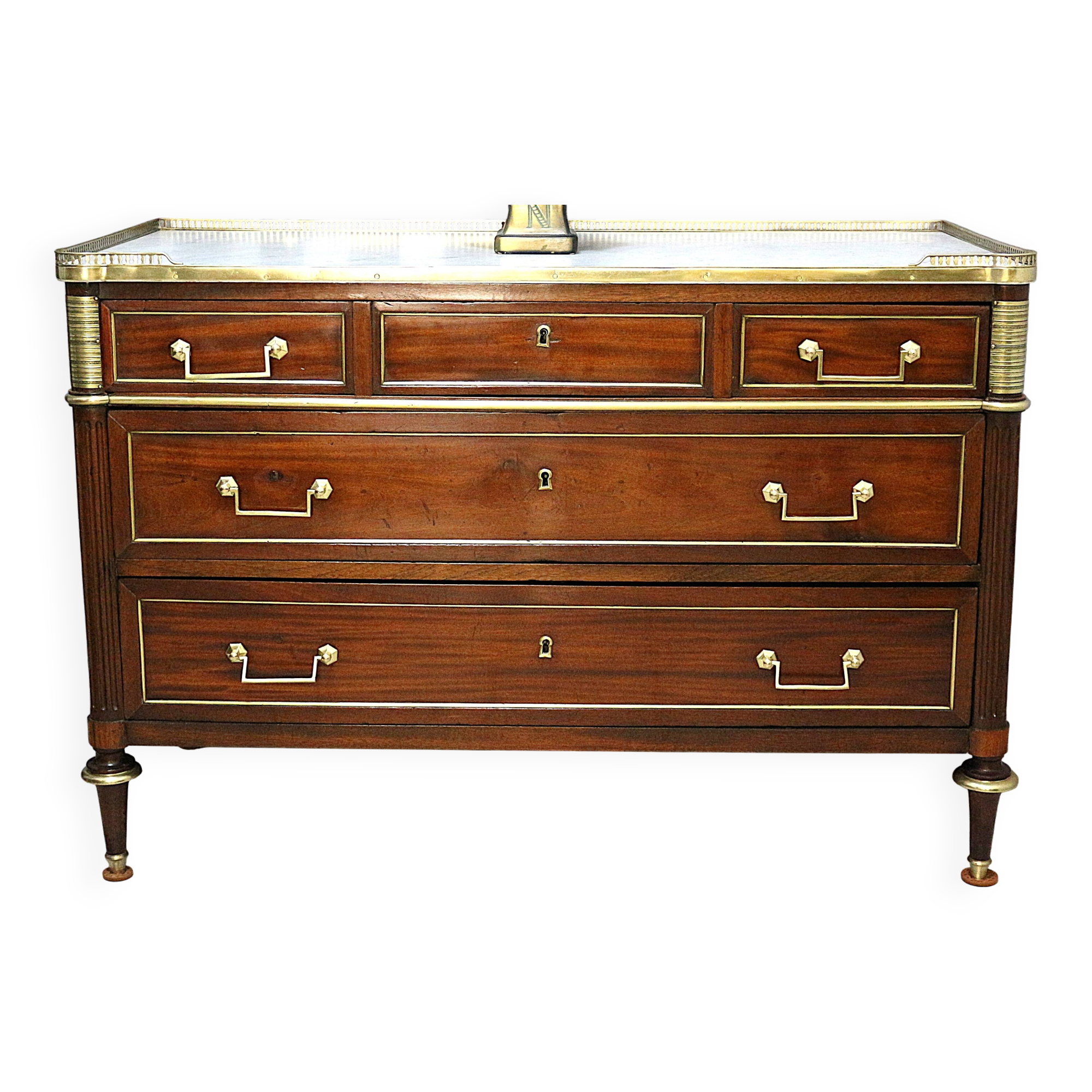 Louis XVI Officer's Chest of Drawers, 19th (19th) Century, Mahogany & Marble