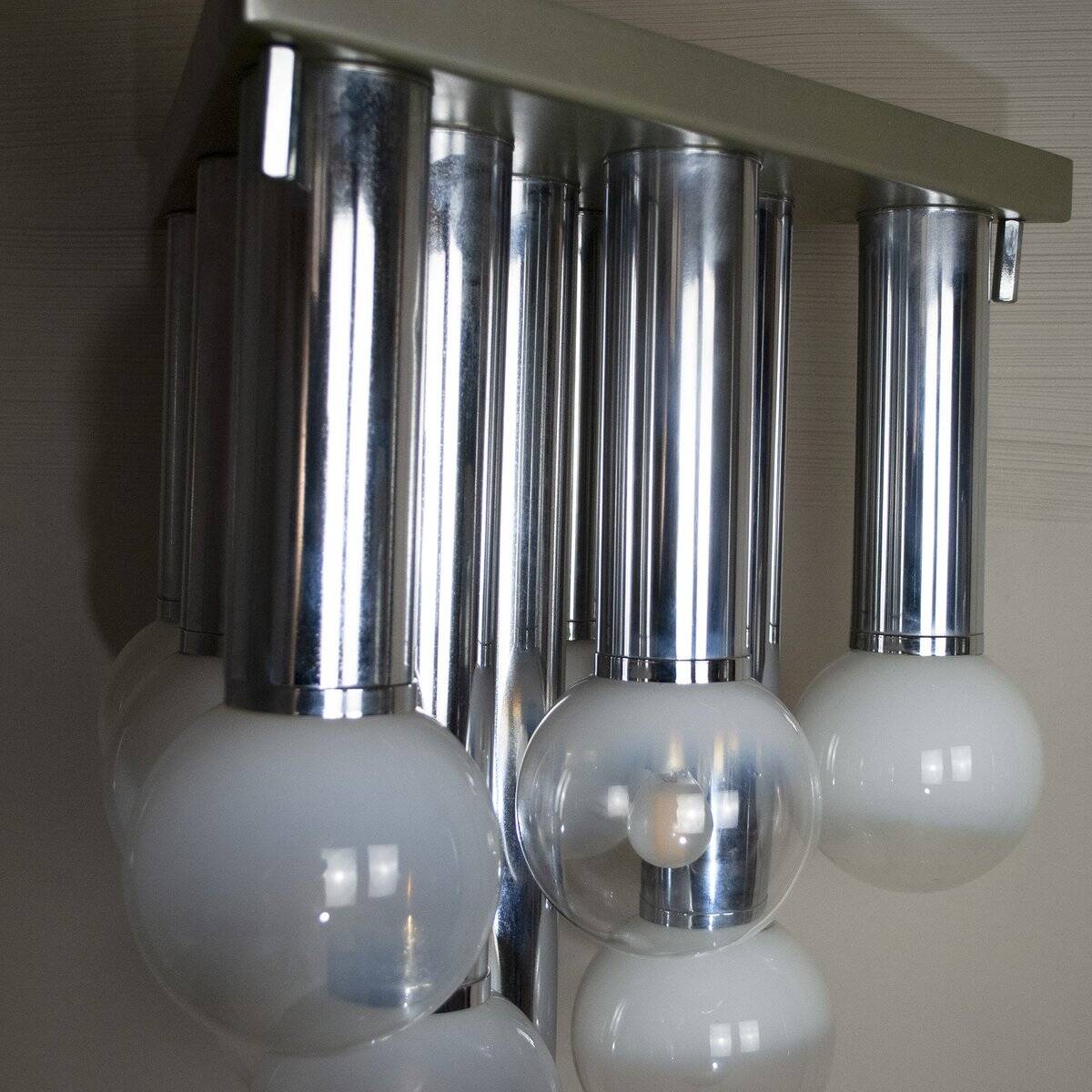 Chandelier with satin glass lights, Italy, 1970s