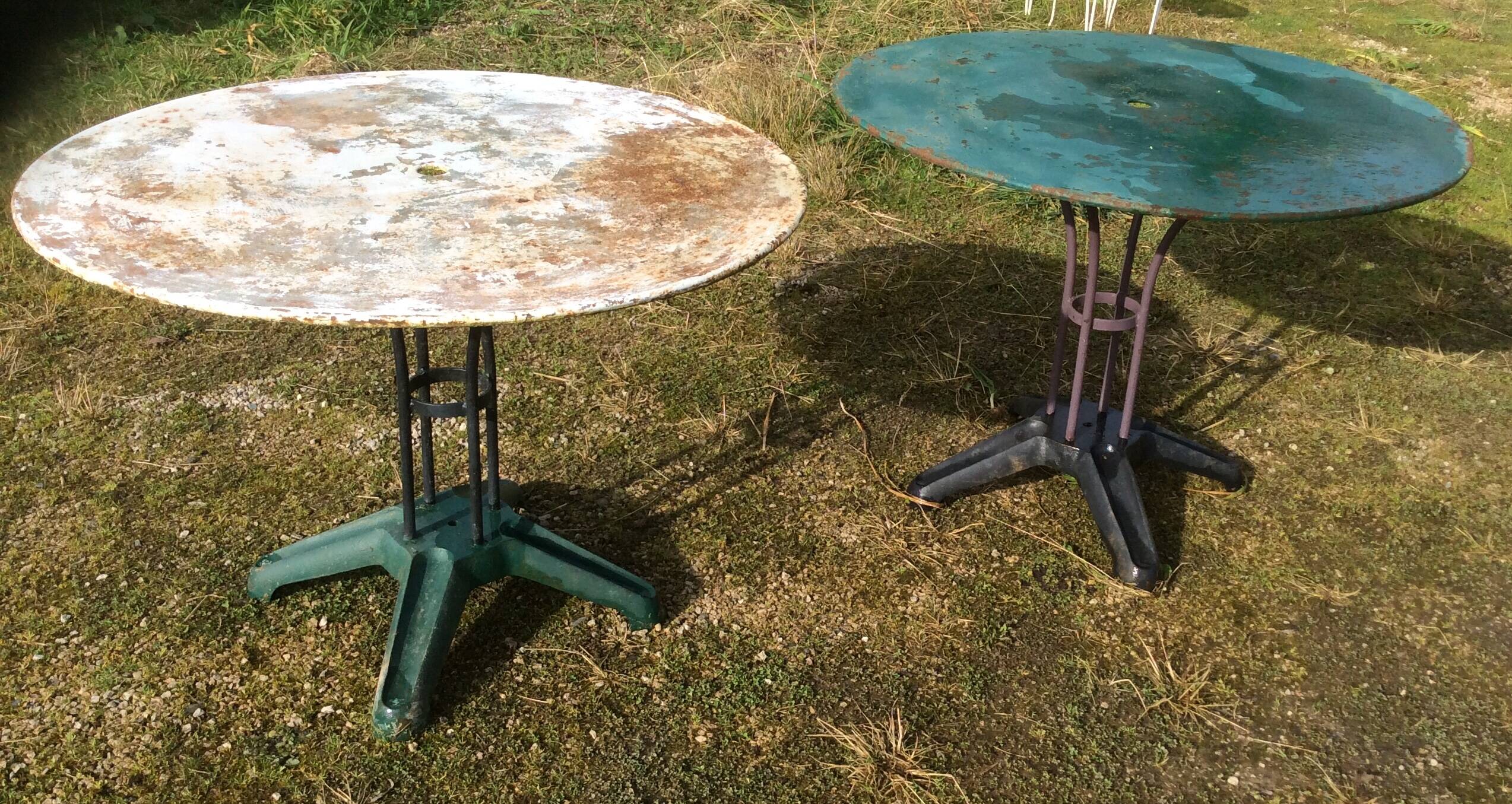 Two metal garden tables make up