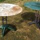Two metal garden tables make up