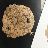 Original Lino Print "Peonies" by Iosephine Prints