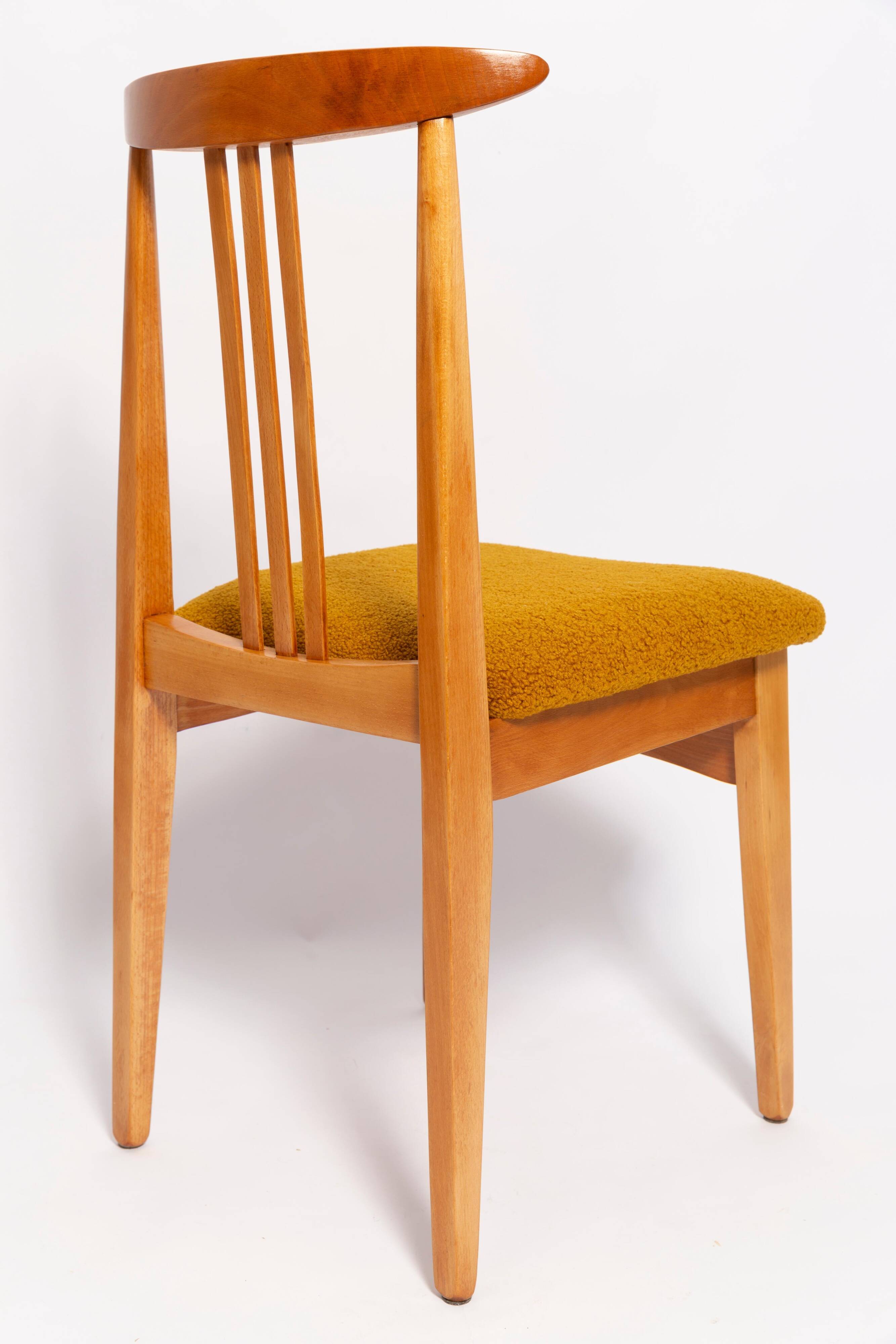 Ochre boucle beech chair from the mid-century, light wood, M. Zielinski, Europe 1960s