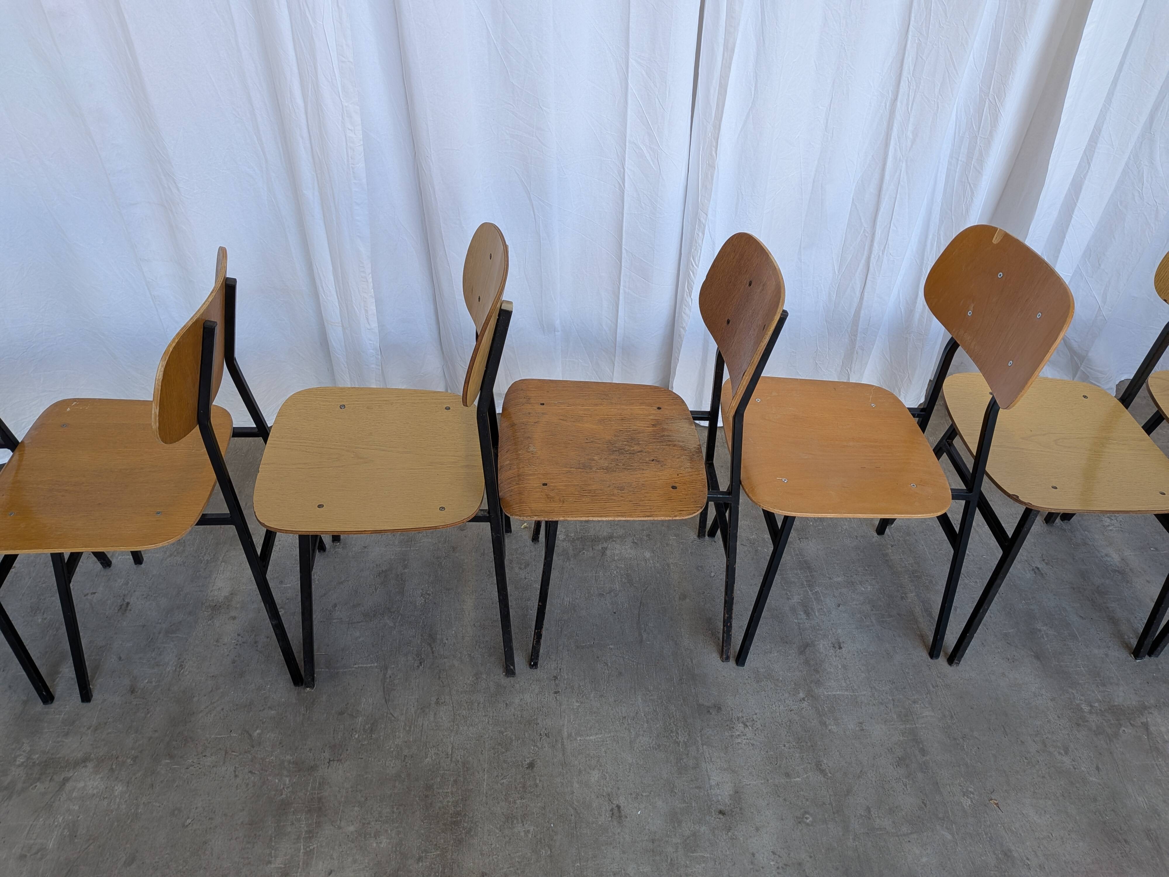 Set of 7 Vintage Industrial School Chairs / STOL Kamnik 1970s Yugoslavia