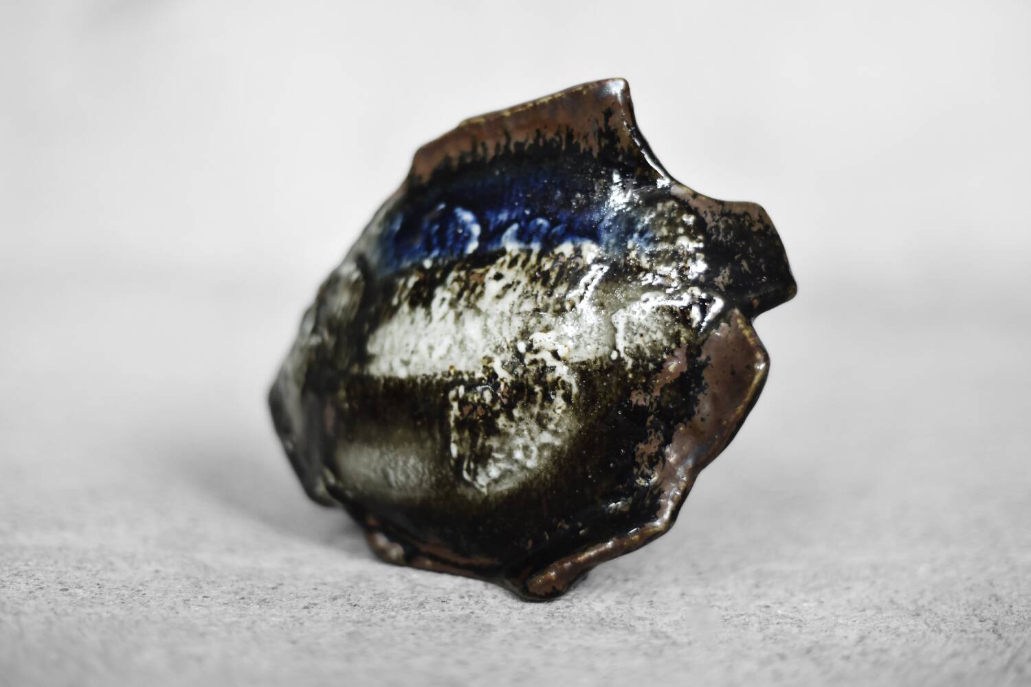 Brown stoneware and cobalt fish, vintage mid-century, modern and Scandinavian.