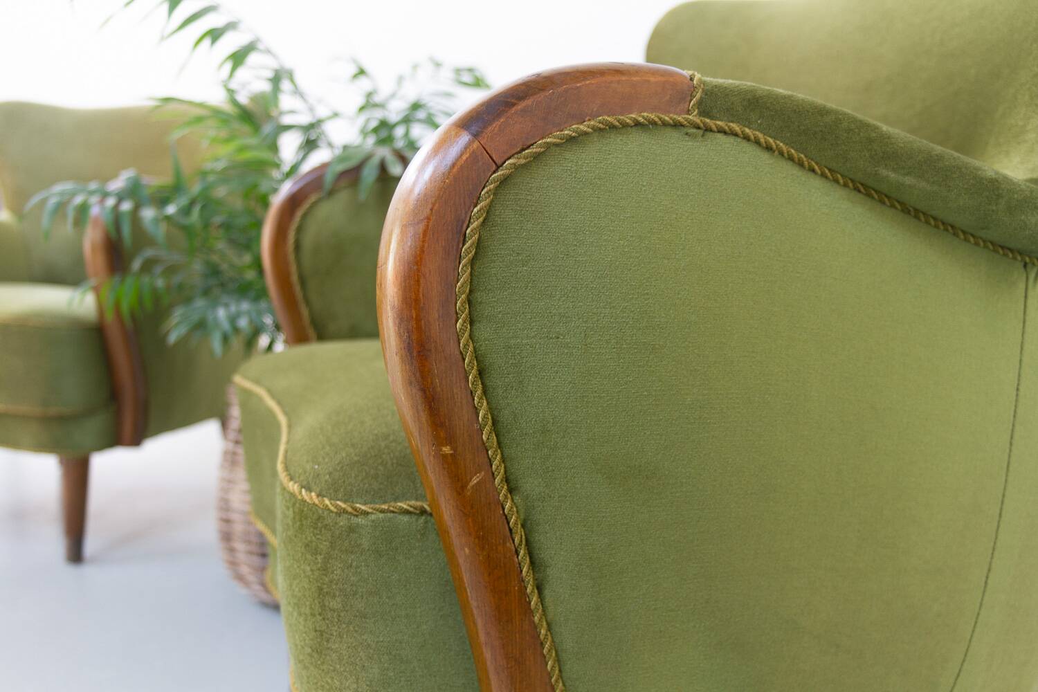Danish art deco green velvet lounge chairs, 1940s. set of 2