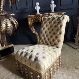 Napoleon III period armchair in yellow upholstered fabric - 19th century