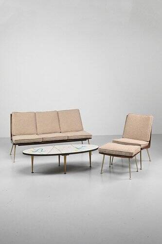 Three-Seater Sofa and Lounge Chair with Hocker by Hans Mitzlaff, Set of 3