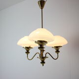 Mid-Century Brass Chandelier, Czechoslovakia, 1970s, Made in Jablonec Glassworks