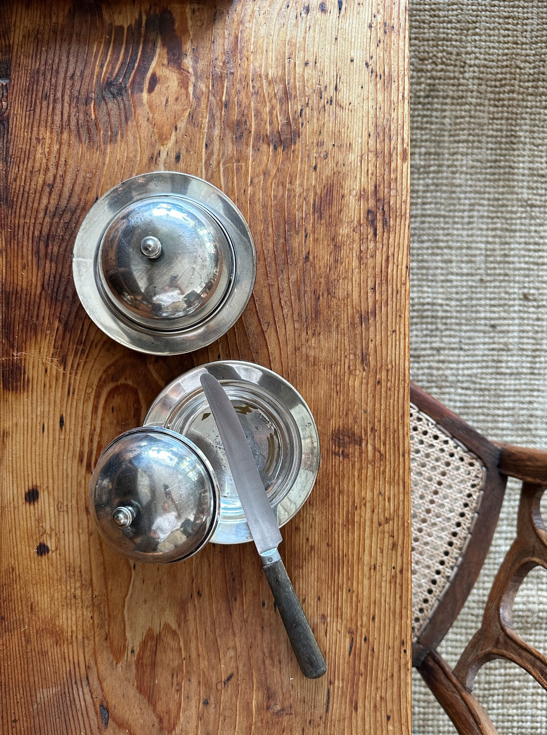 Old stamped silver metal butter dish