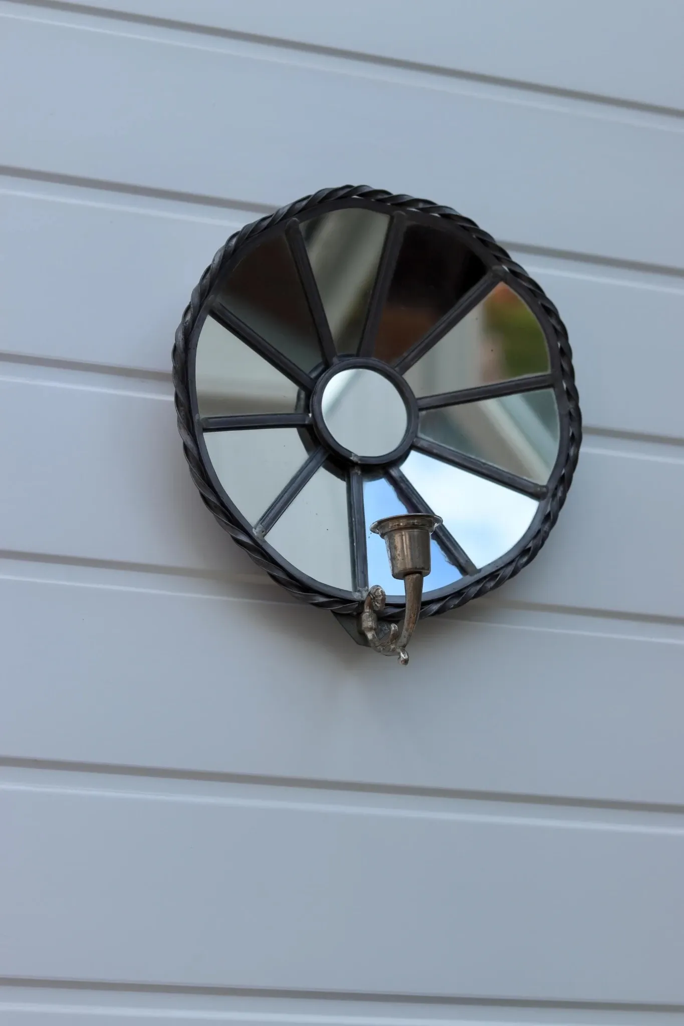 Pair of Vintage Sun Mirror Sconces in Pewter by Klöva Hallar