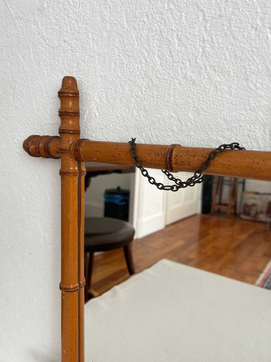 Antique bamboo-style wooden mirror