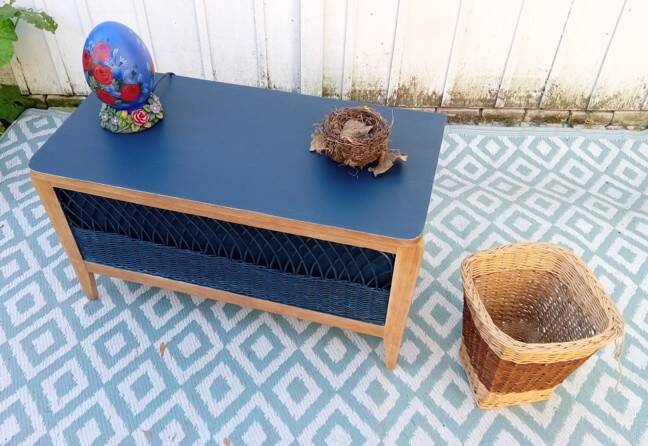 Wood and rattan chest