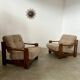 Lot of 2 solid elm armchairs, Maison Regain design, 70s vintage