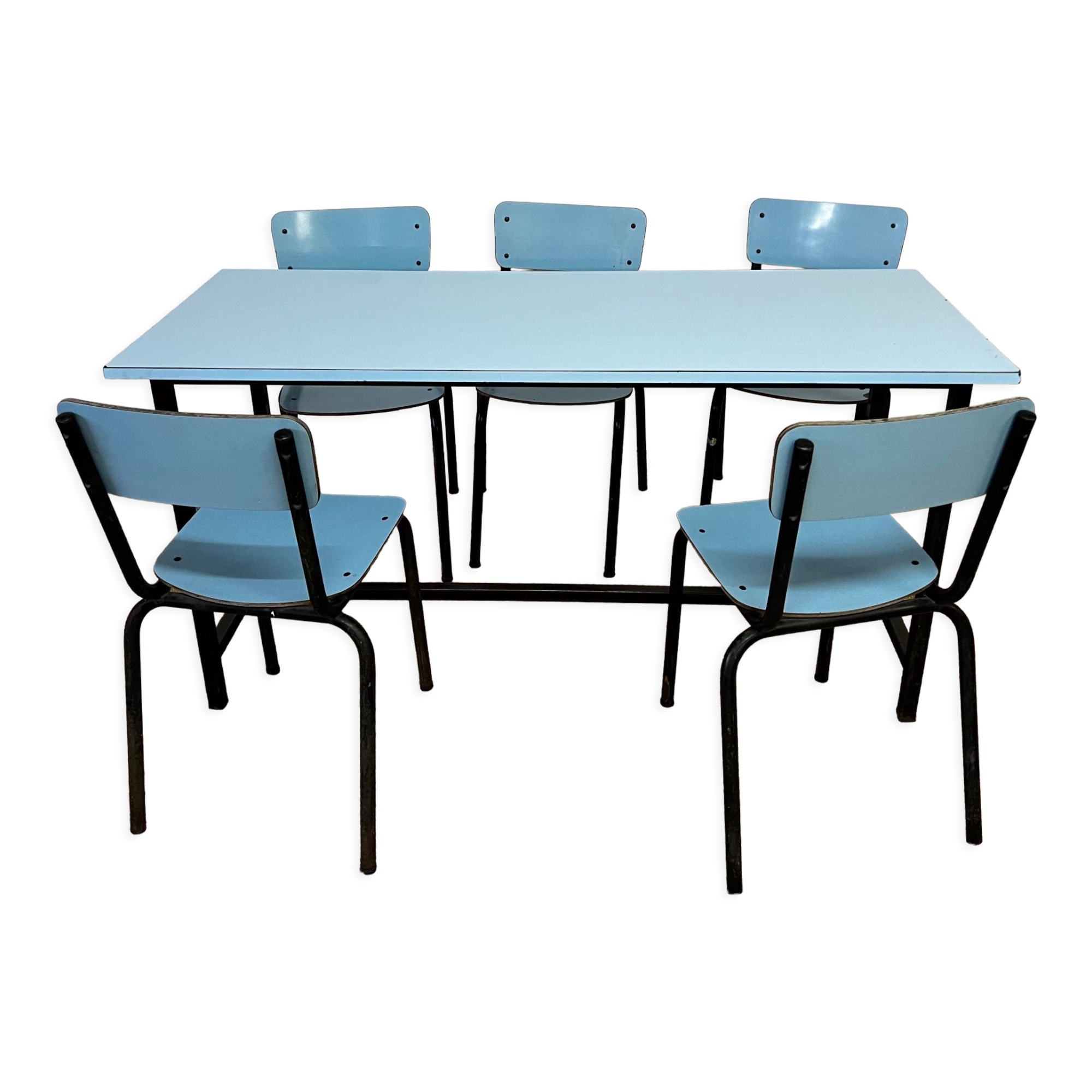 Blue formica table & chairs set