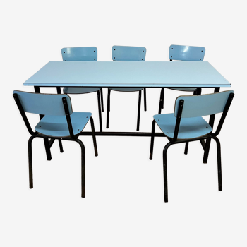 Blue formica table & chairs set