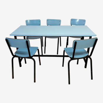 Ensemble table & chaises formica bleu