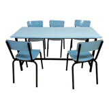 Blue formica table & chairs set