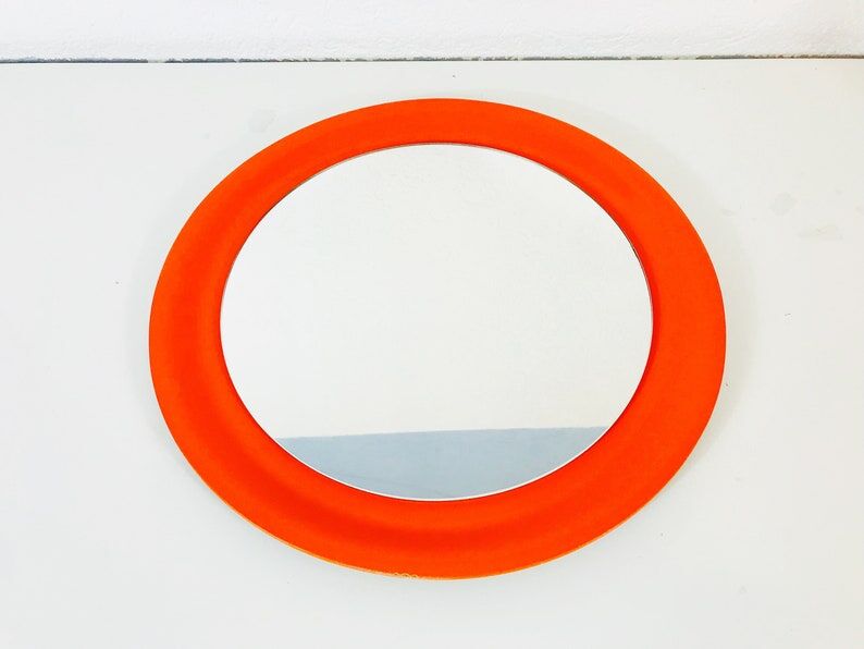Red circular wall mirror 45x45cm Germany 1970s