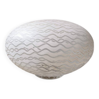 Vintage oval glass lamp globe with white painted pattern