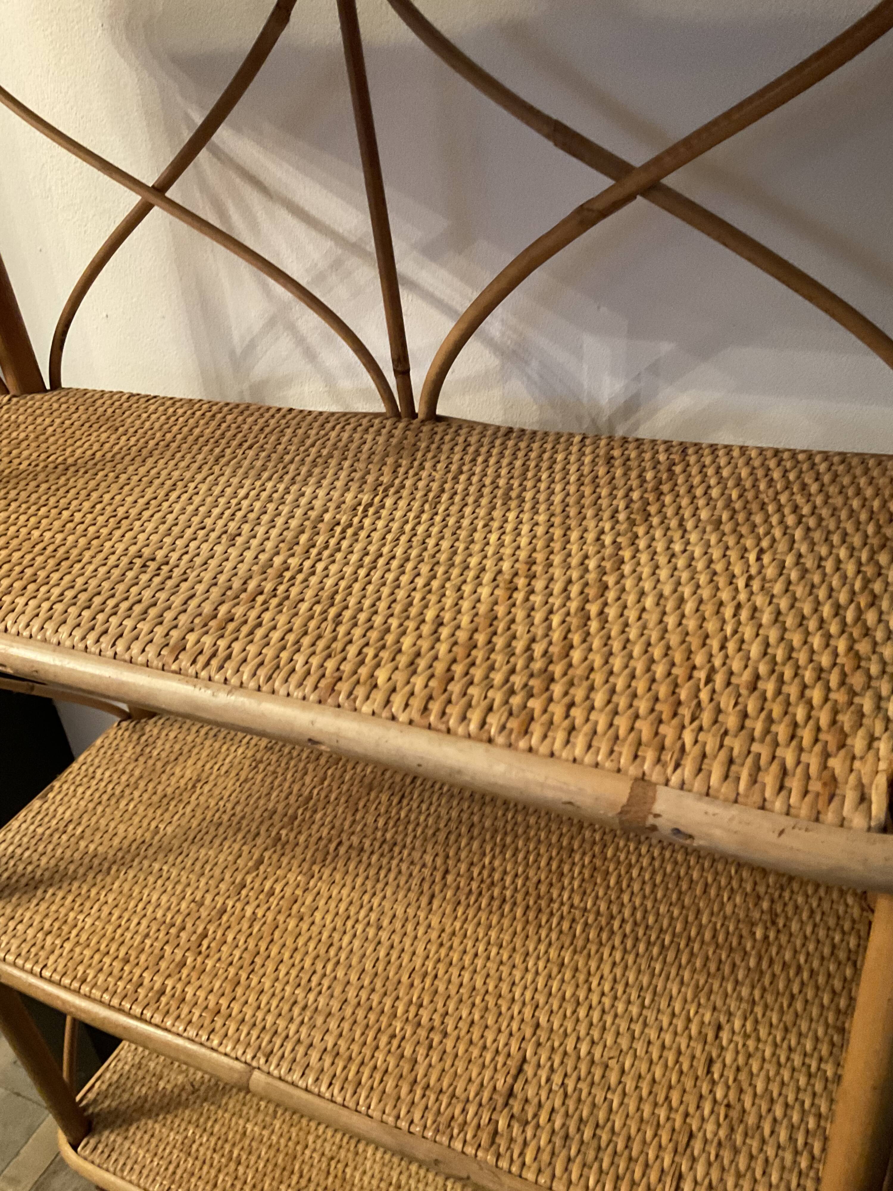 Vintage rattan and wicker shelf 70s