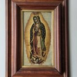 Religious painting the virgin painting on metal handcrafted wooden frame