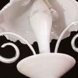 “Umbrella” Charming Murano Vintage White Chandelier in Murano Glass, 1980s