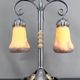 Lampe bicéphale Art Déco, fer forgé à double patine– Muller Frères, c. 1920