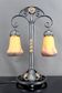 Lampe bicéphale Art Déco, fer forgé à double patine– Muller Frères, c. 1920