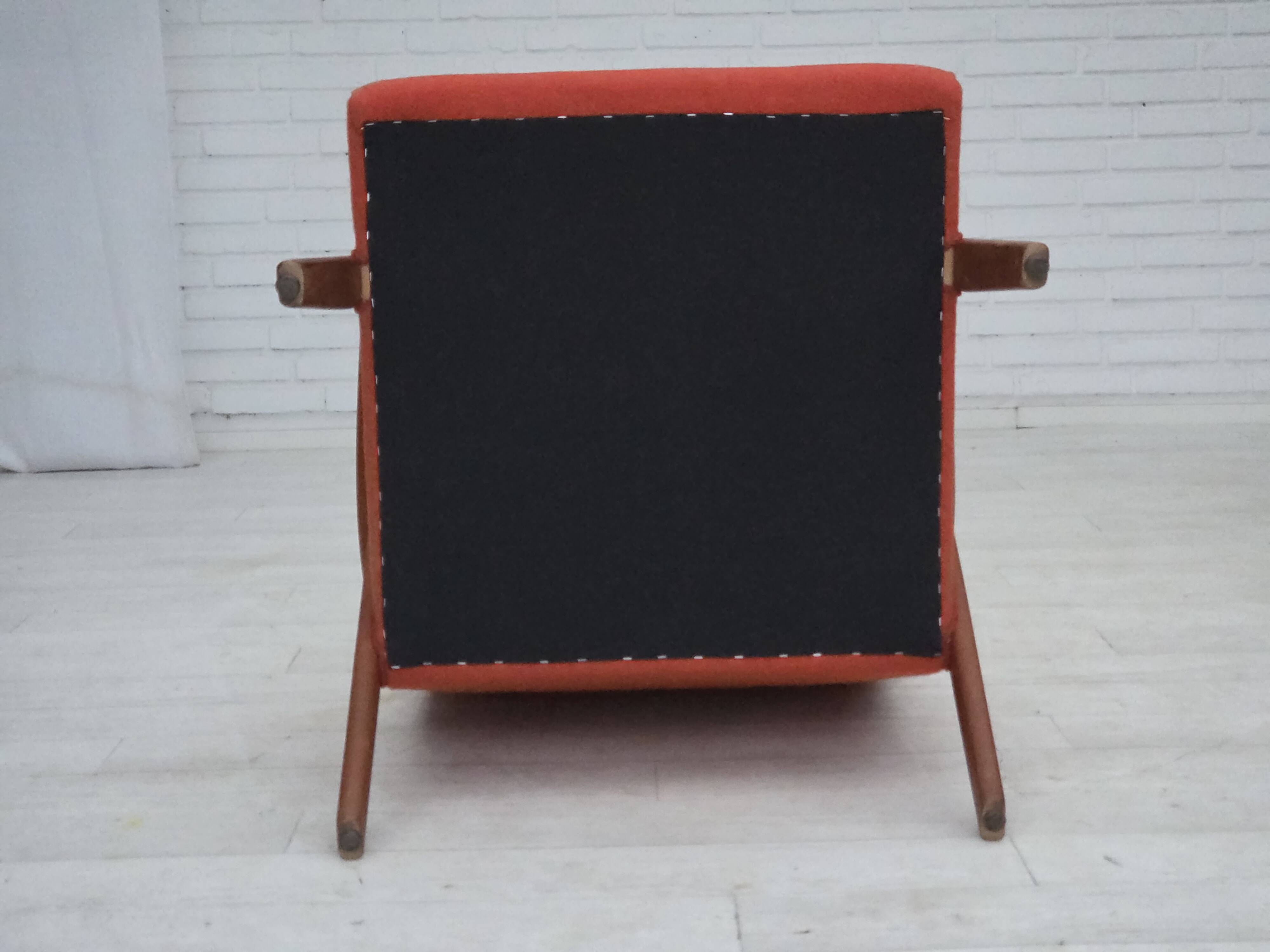 1970s, Danish highback armchair, furniture wool, teak wood, oak wood.