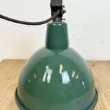 Industrial green enamel factory lamp with cast iron top, 1960s