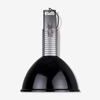 Large black polish factory pendant lamp from Polamp, 1980s