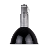 Large black polish factory pendant lamp from Polamp, 1980s