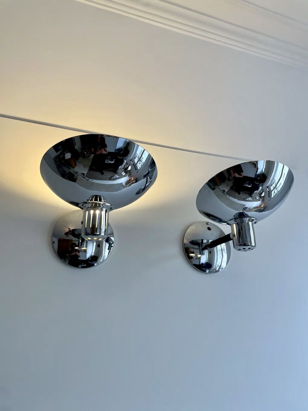 Pair of adjustable vintage wall lamps, chromed metal, France 1970