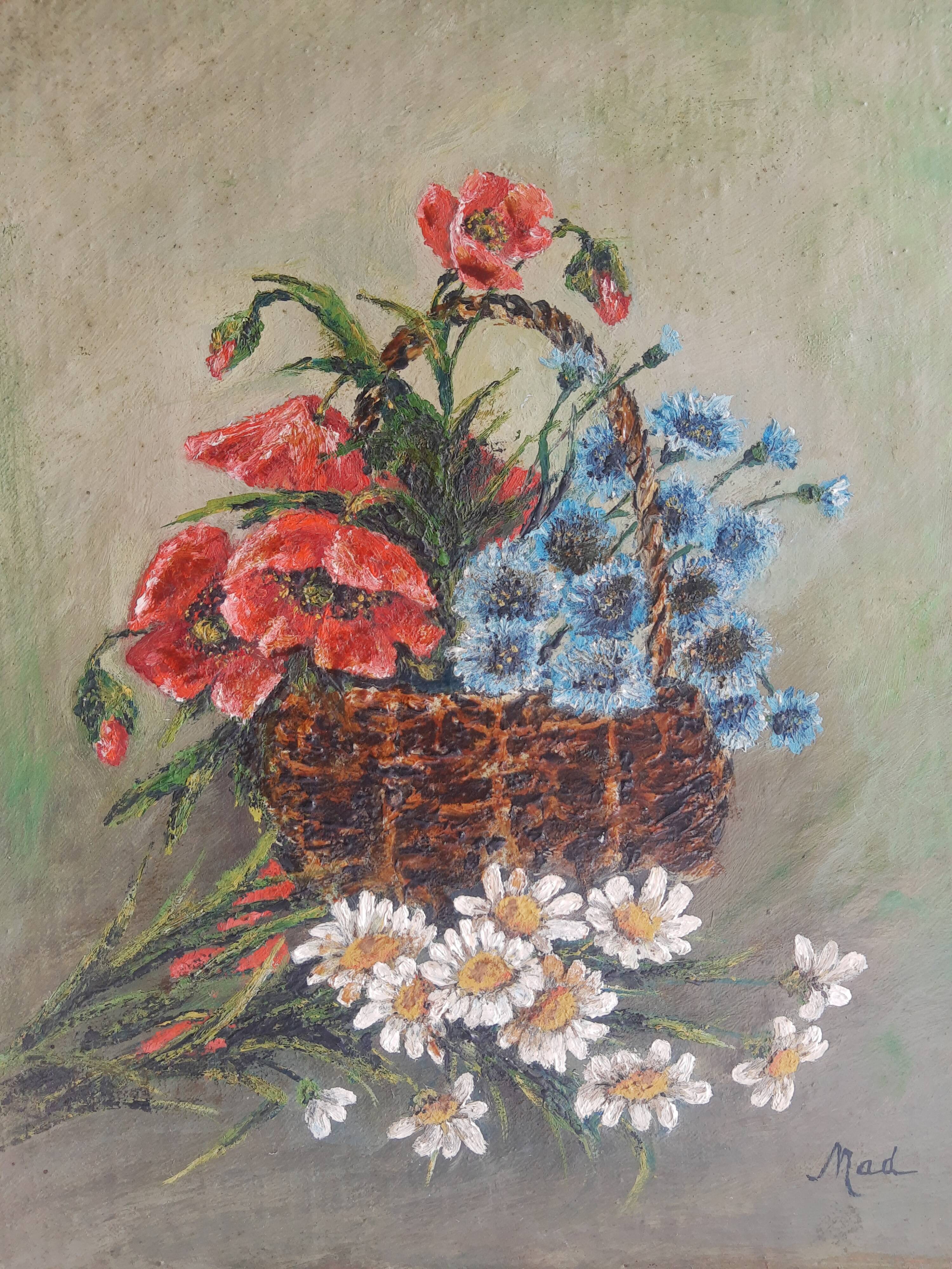 Old vintage flower bouquet painting frame