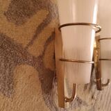 2 60's design wall lights in italian brass and glass