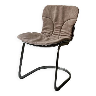 Chaise Cidue en chrome et velours ras, Willy rizzo design 1970