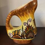 Quimper fouillen faience pitcher from the 50s/60s oblique shape gorse decor