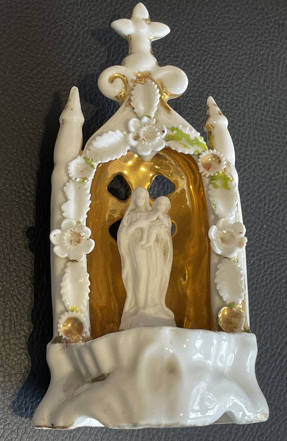 Porcelain baptismal font from paris, religious decoration, cult object.