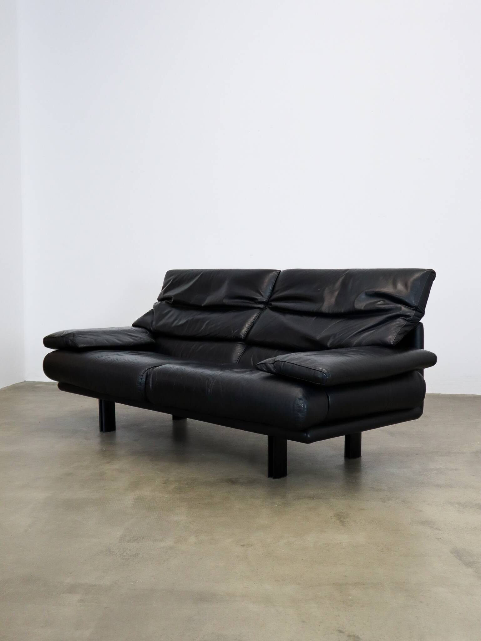 Black leather Alanda sofa by Paolo Piva for B&B Italia, 1980s