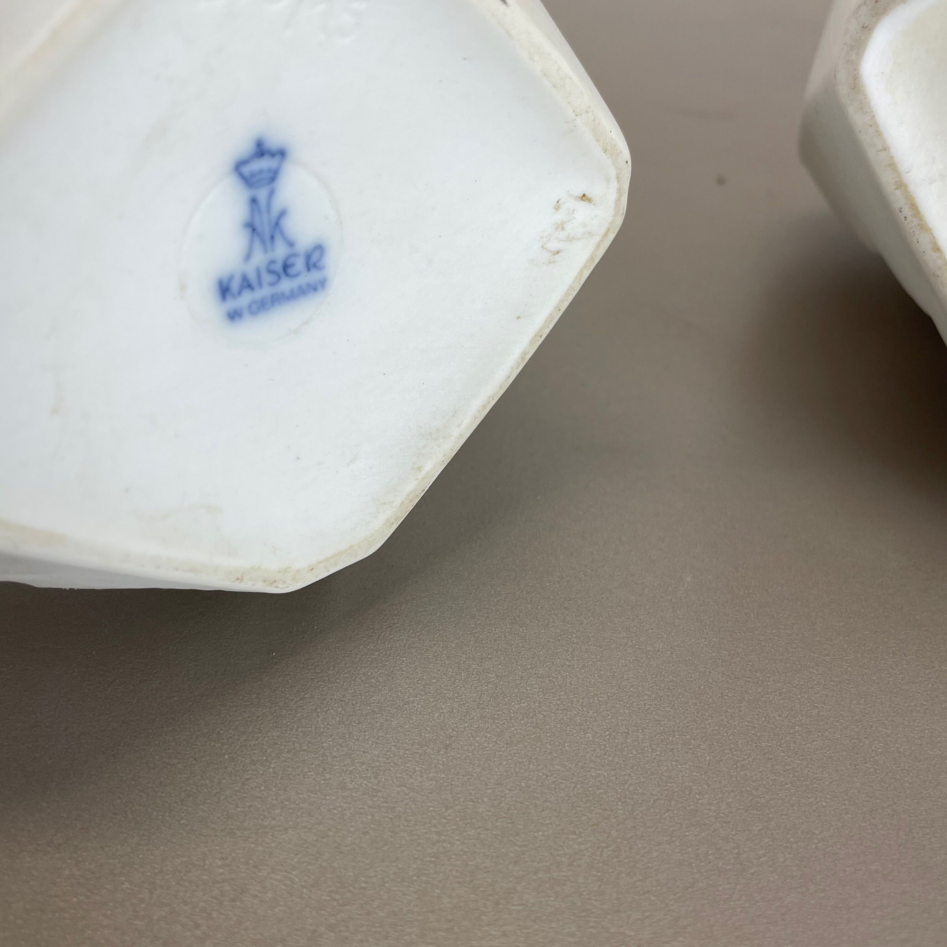 Set of 2 Original OP Art Biscuit Porcelain Vases by AK Kaiser, Germany, 1970s