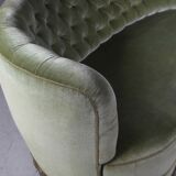 1940s Danish Curved Green Buttoned Sofa