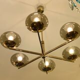 Italian Sciolari chandelier in brass, 6 burners with smoked glass, 1970