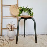 Wood and metal tripod stool