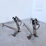 Pair of zoomorphic metal andirons "dogs" 1950