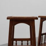 Pair of 20th century rustic wooden side tables with ceramic tile top