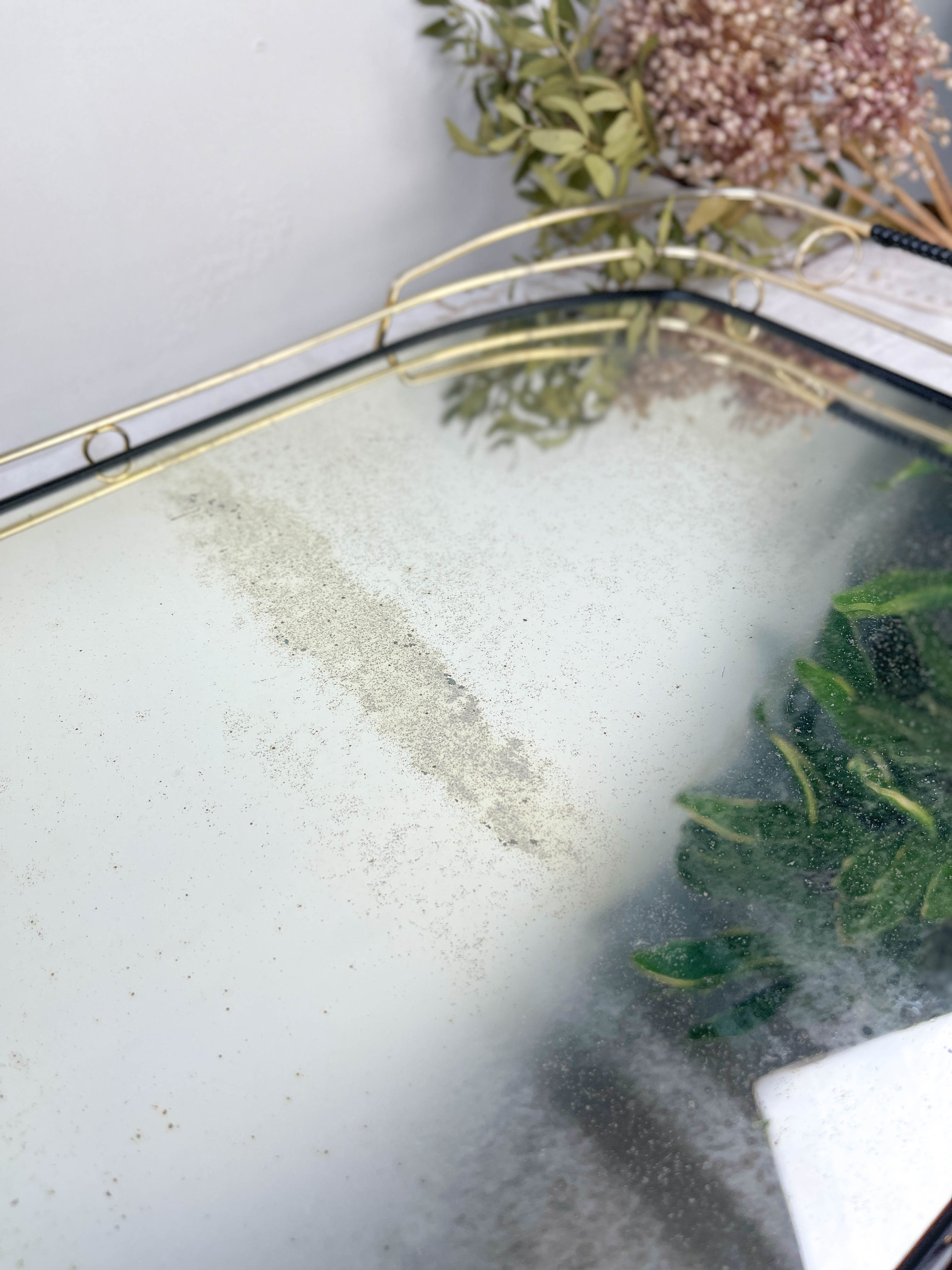 Art Deco style mirror and brass serving tray