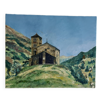 Francis Sachy "Church in Andorra" oil on canvas signed